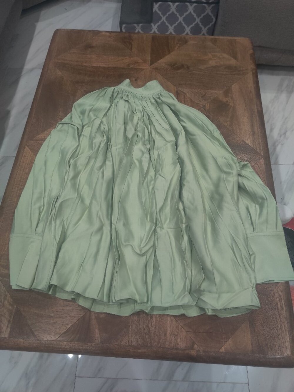 Salvatore Ferragamo Light Green Pleated Silk Blouse - Picture 2 of 3